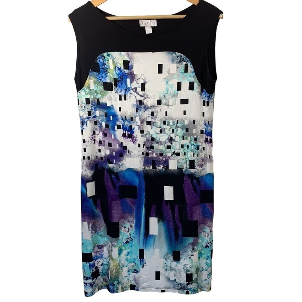 SCAPA LAUREN PERRE Women’s Abstract Print Dress White/Black Size Medium